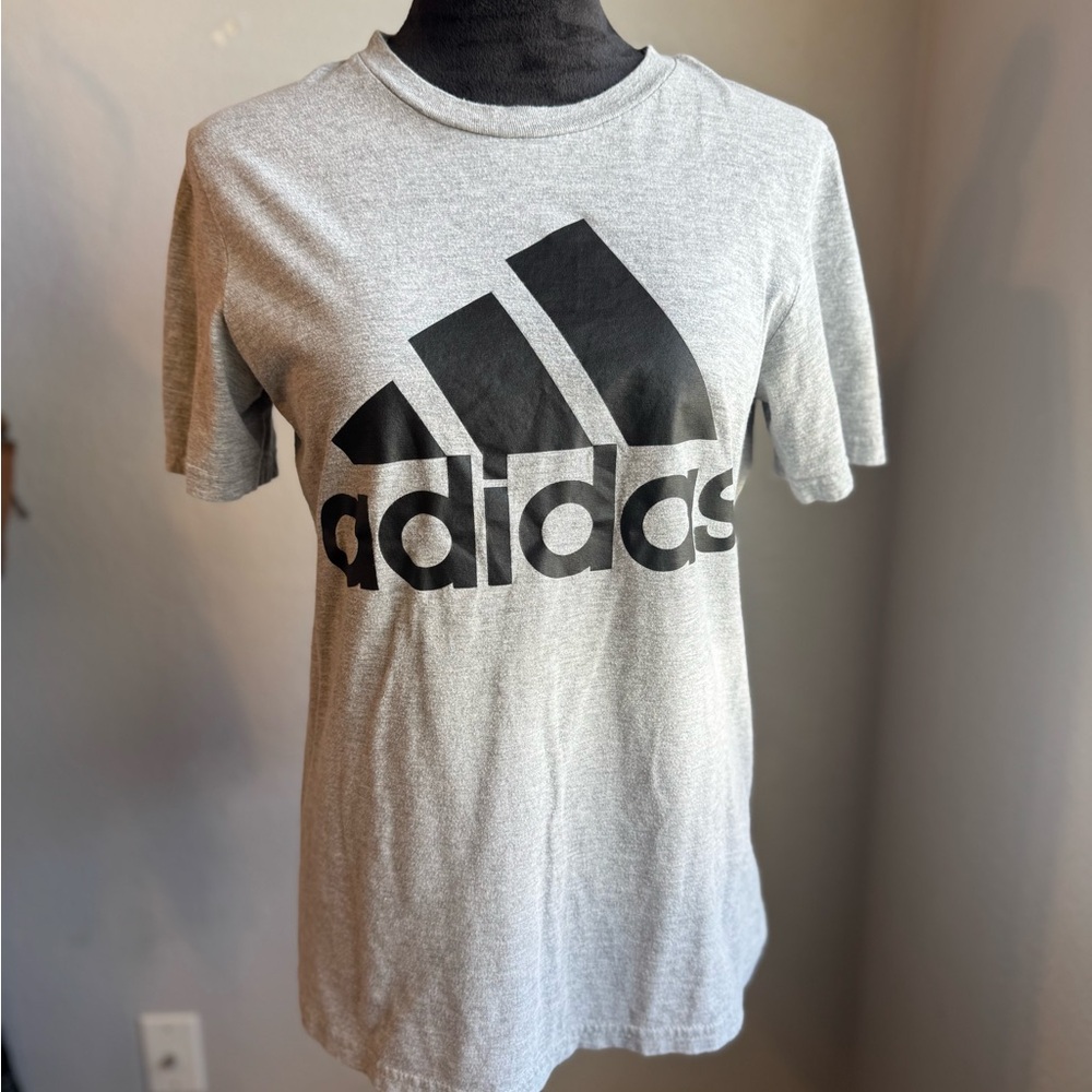 Adidas Heather Gray Tee with Bold Black Emblem
